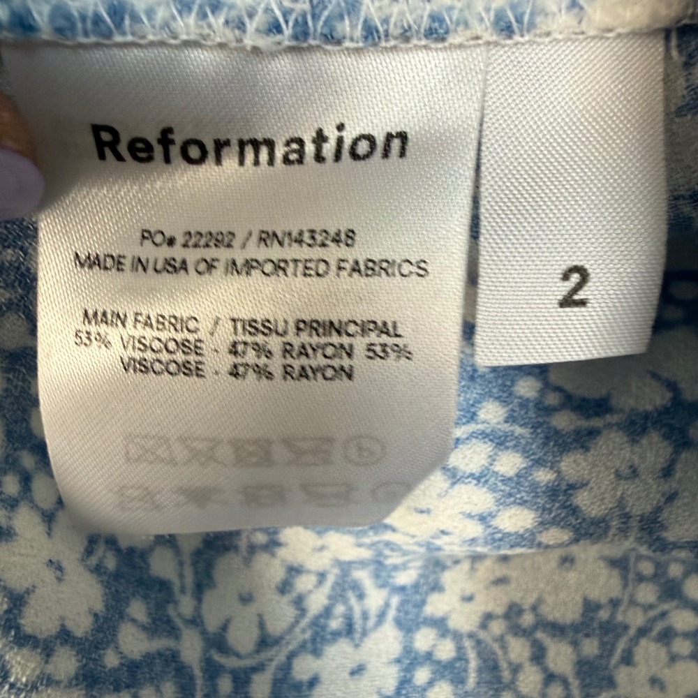 Reformation Blue Ditsy Floral Print Margot Mini Skirt Side Slit Size 2 - Picture 10 of 10